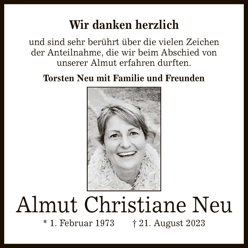  Traueranzeige für Almut Christiane Neu vom 16.09.2023 aus Reutlinger General-Anzeiger