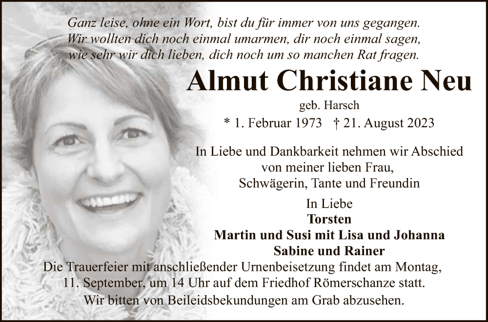  Traueranzeige für Almut Christiane Neu vom 02.09.2023 aus Reutlinger General-Anzeiger