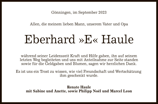 Anzeige von Eberhard Haule von Reutlinger General-Anzeiger