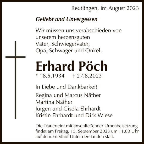 Anzeige von Erhard Pöch von Reutlinger General-Anzeiger