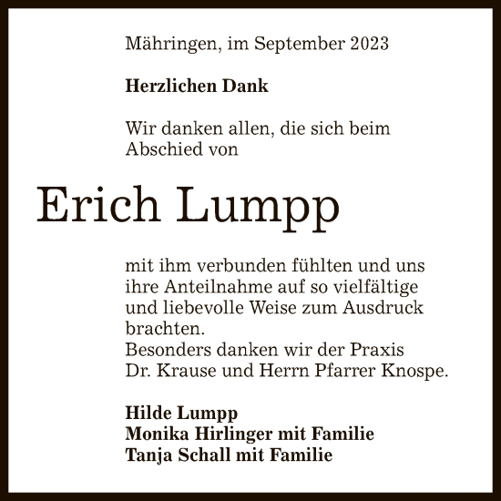 Anzeige von Erich Lumpp von Reutlinger General-Anzeiger
