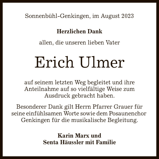 Anzeige von Erich Ulmer von Reutlinger General-Anzeiger