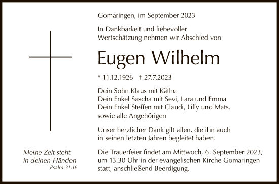 Anzeige von Eugen Wilhelm von Reutlinger General-Anzeiger