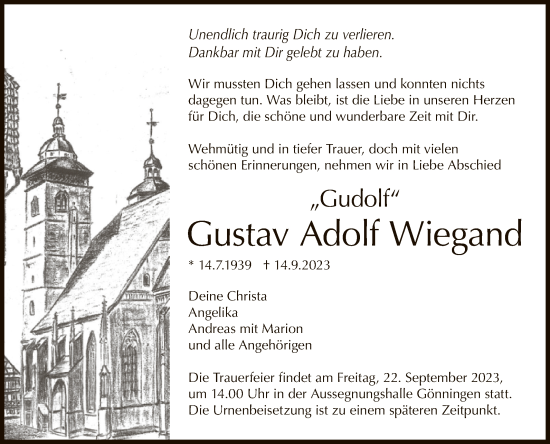 Anzeige von Gustav Adolf Wiegand von Reutlinger General-Anzeiger