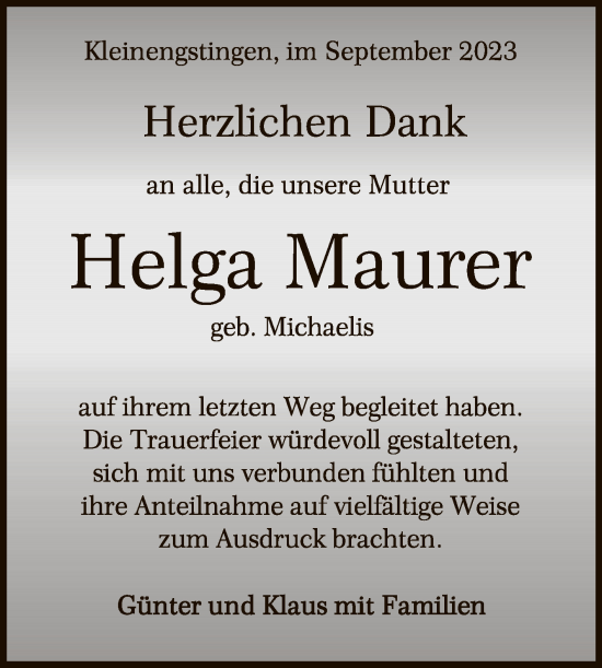 Anzeige von Helga Maurer von Reutlinger General-Anzeiger