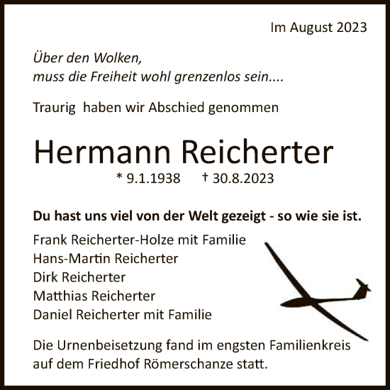 Anzeige von Hermann Reicherter von Reutlinger General-Anzeiger