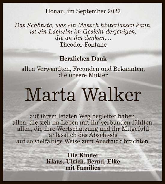 Anzeige von Marta Walker von Reutlinger General-Anzeiger
