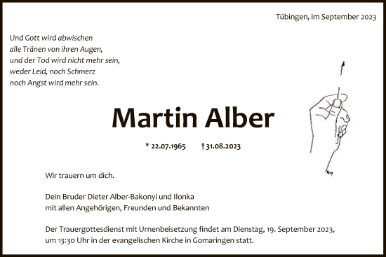 Anzeige von Martin Alber von Reutlinger General-Anzeiger