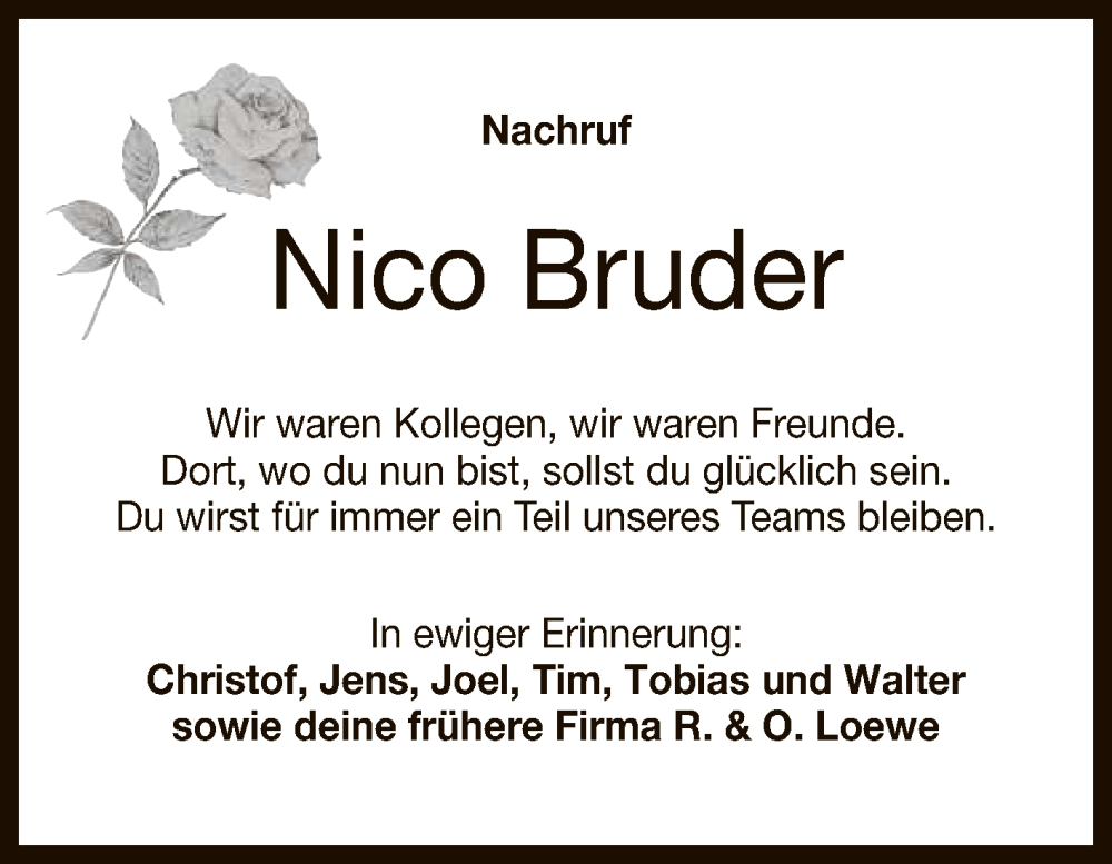  Traueranzeige für Nico Bruder vom 06.09.2023 aus Reutlinger General-Anzeiger