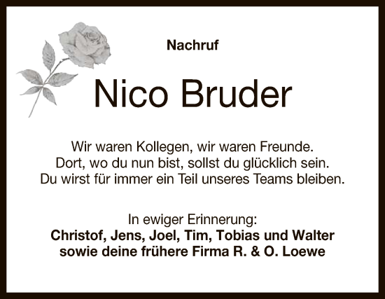 Anzeige von Nico Bruder von Reutlinger General-Anzeiger
