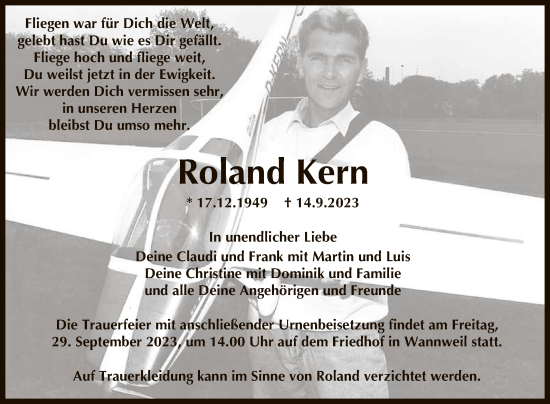 Anzeige von Roland Kern von Reutlinger General-Anzeiger