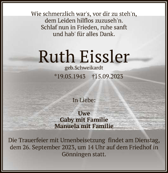 Anzeige von Ruth Eissler von Reutlinger General-Anzeiger