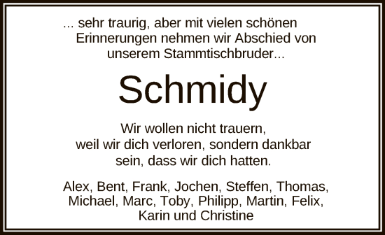 Anzeige von Schmidy  von Reutlinger General-Anzeiger