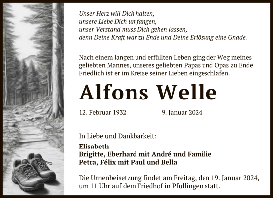 Anzeige von Alfons Welle von Reutlinger General-Anzeiger