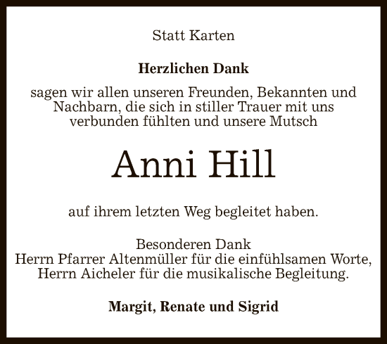 Anzeige von Anni Hill von Reutlinger General-Anzeiger