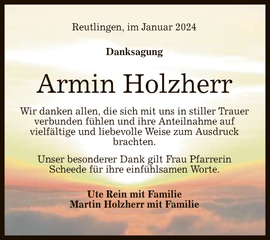 Anzeige von Armin Holzherr von Reutlinger General-Anzeiger
