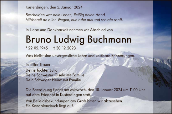 Anzeige von Bruno Ludwig Buchmann von Reutlinger General-Anzeiger