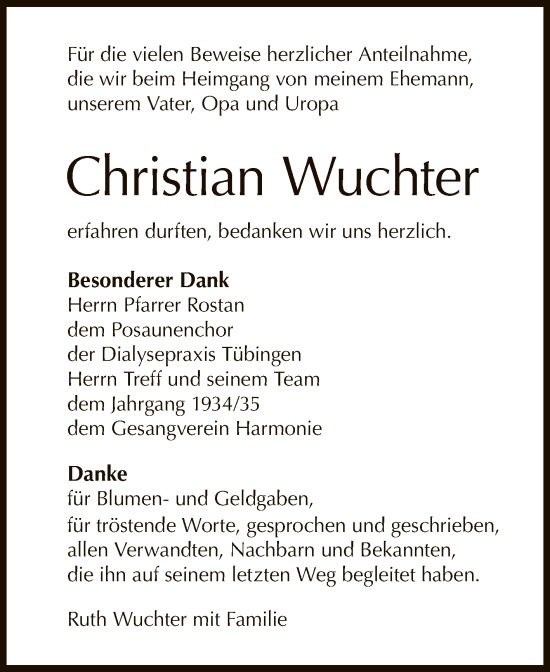 Anzeige von Christian Wuchter von Reutlinger General-Anzeiger