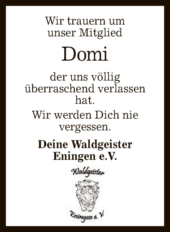 Anzeige von Domi  von Reutlinger General-Anzeiger