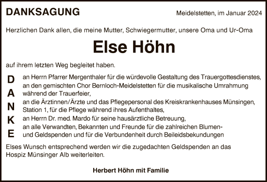 Anzeige von Else Höhn von Reutlinger General-Anzeiger