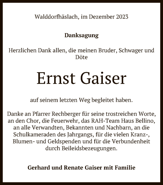 Anzeige von Ernst Gaiser von Reutlinger General-Anzeiger