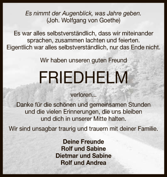 Anzeige von Friedhelm  von Reutlinger General-Anzeiger