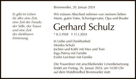 Anzeige von Gerhard Schulz von Reutlinger General-Anzeiger