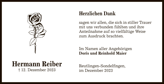 Anzeige von Hermann Reiber von Reutlinger General-Anzeiger