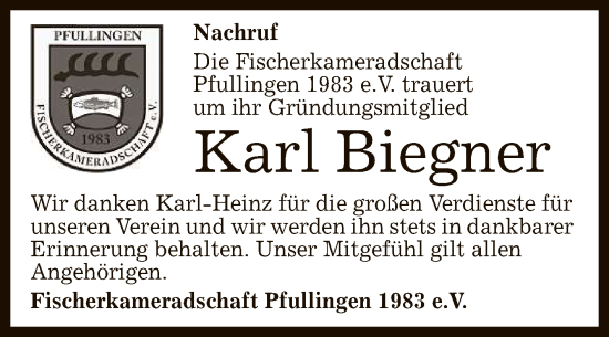 Anzeige von Karl Biegner von Reutlinger General-Anzeiger