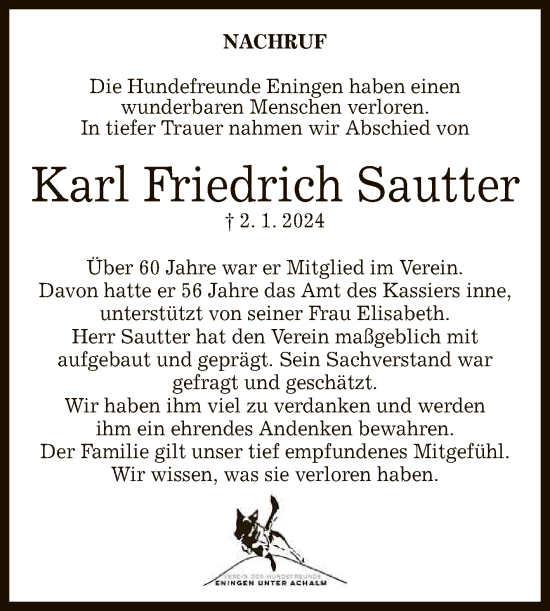 Anzeige von Karl Friedrich Sautter von Reutlinger General-Anzeiger