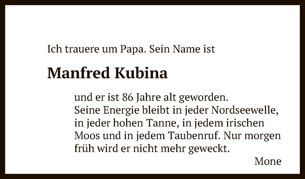  Traueranzeige für Manfred Kubina vom 09.01.2024 aus Reutlinger General-Anzeiger
