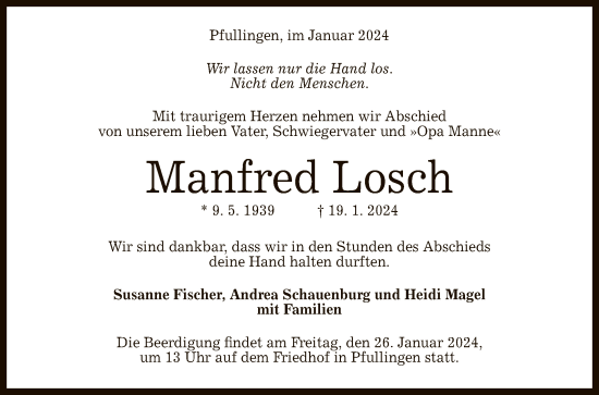 Anzeige von Manfred Losch von Reutlinger General-Anzeiger