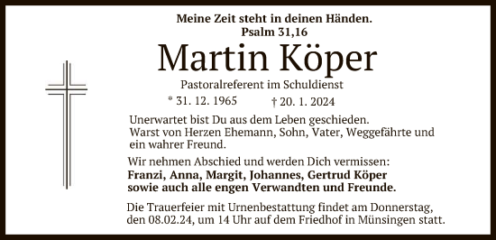 Anzeige von Martin Köper von Reutlinger General-Anzeiger