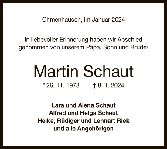 Anzeige von Martin Schaut von Reutlinger General-Anzeiger
