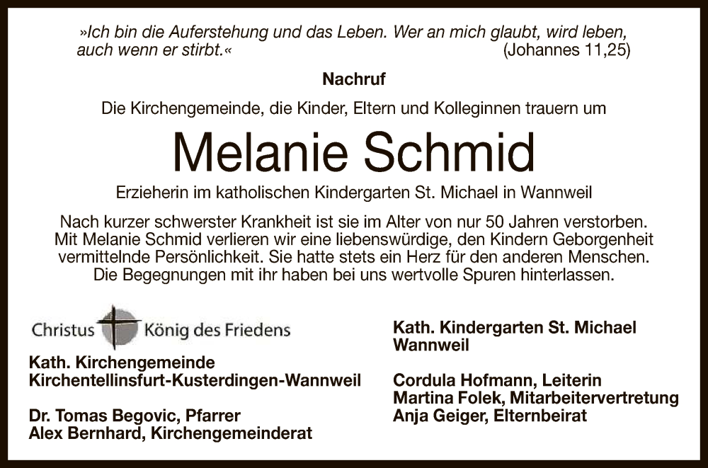  Traueranzeige für Melanie Schmid vom 24.01.2024 aus Reutlinger General-Anzeiger