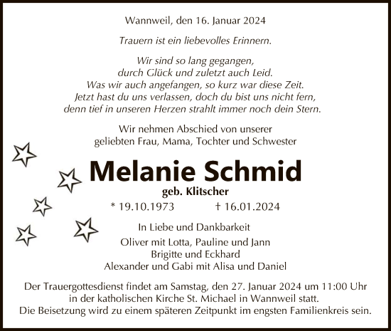 Anzeige von Melanie Schmid von Reutlinger General-Anzeiger