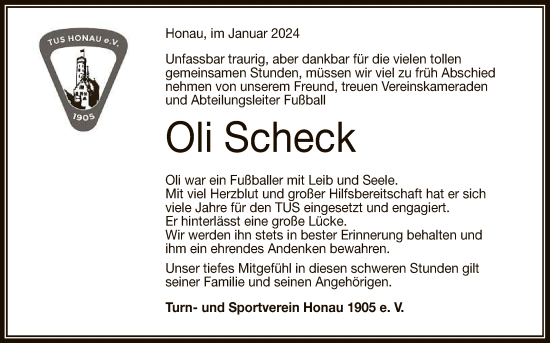 Anzeige von Oliver Scheck von Reutlinger General-Anzeiger