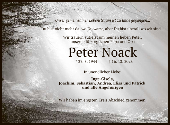 Anzeige von Peter Noack von Reutlinger General-Anzeiger