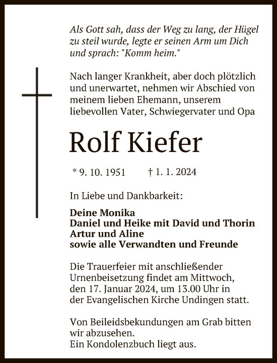 Anzeige von Rolf Kiefer von Reutlinger General-Anzeiger