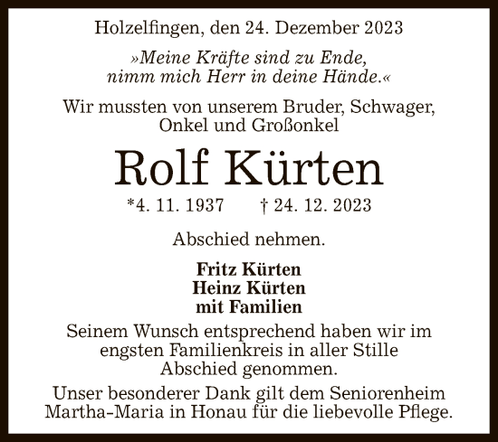 Anzeige von Rolf Kürten von Reutlinger General-Anzeiger