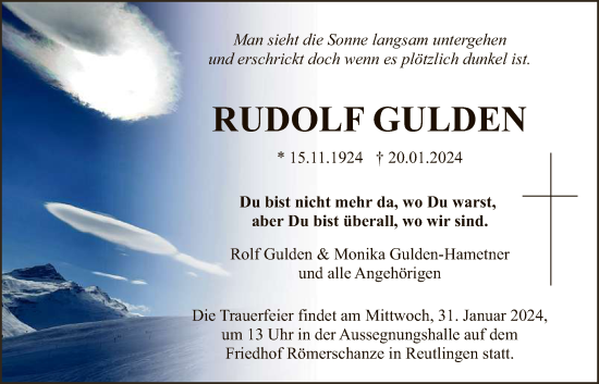 Anzeige von Rudolf Gulden von Reutlinger General-Anzeiger