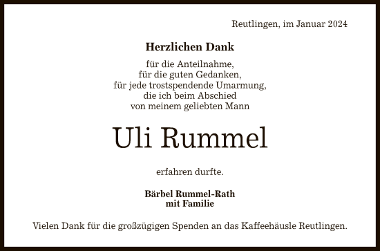 Anzeige von Uli Rummel von Reutlinger General-Anzeiger