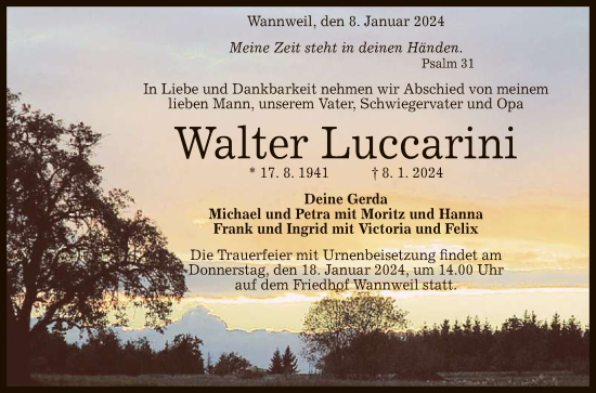 Anzeige von Walter Luccarini von Reutlinger General-Anzeiger