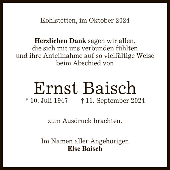 Anzeige von Ernst Baisch von Reutlinger General-Anzeiger