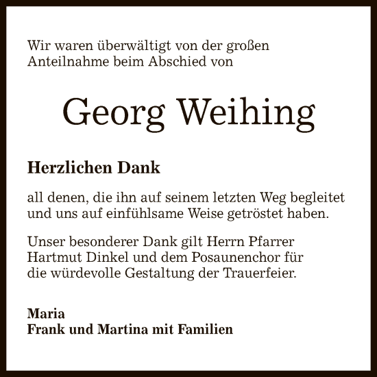 Anzeige von Georg Weihing von Reutlinger General-Anzeiger