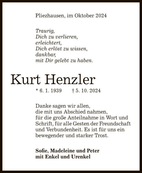 Anzeige von Kurt Henzler von Reutlinger General-Anzeiger