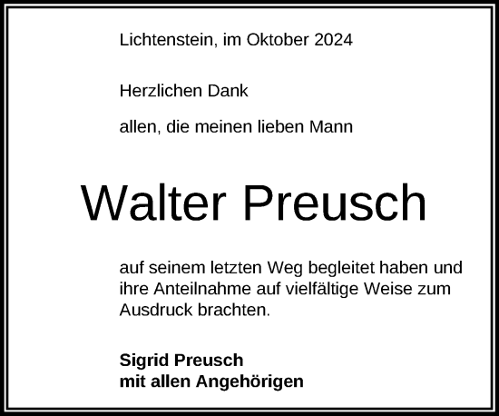 Anzeige von Walter Preusch von Reutlinger General-Anzeiger