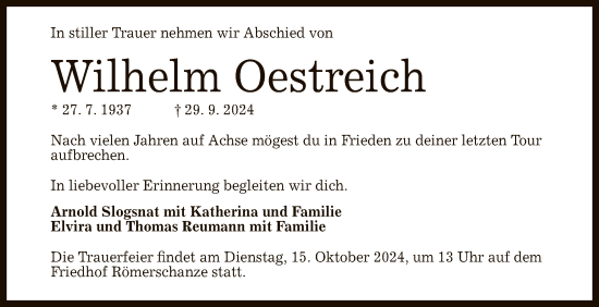 Anzeige von Wilhelm Oestreich von Reutlinger General-Anzeiger