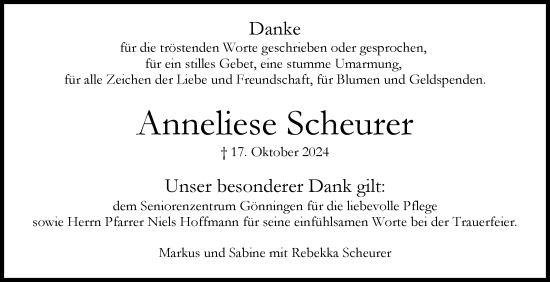 Anzeige von Anneliese Scheurer von Reutlinger General-Anzeiger