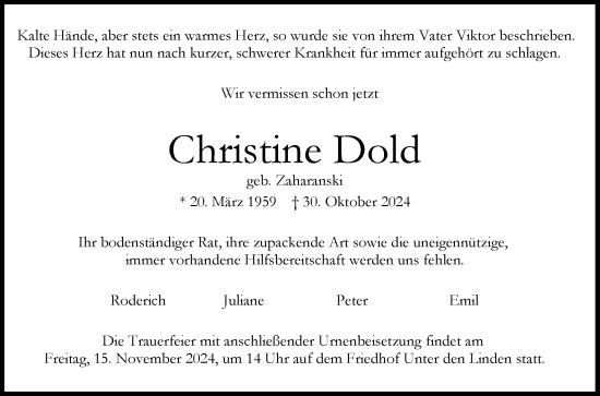 Anzeige von Christine Dold von Reutlinger General-Anzeiger